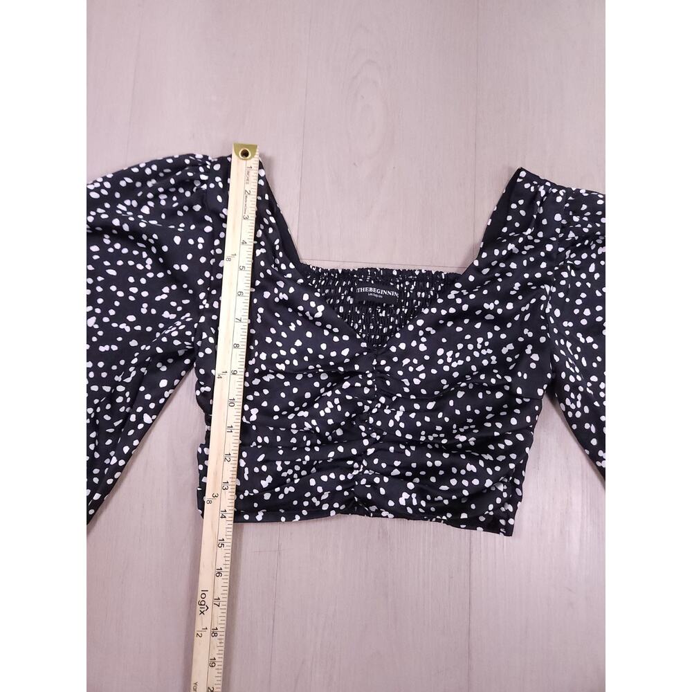 INTHEBEGINNING Los Angeles Puff Sleeve Polka Dot Crop Top – Black/White, Size S - Picture 5 of 12
